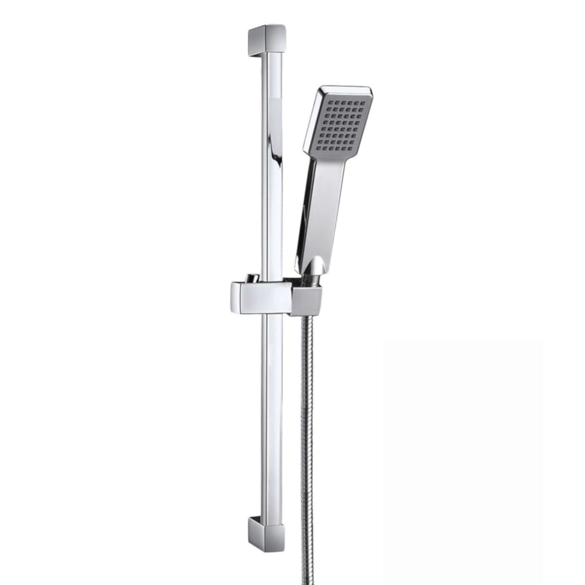 Buy Square design shower slider riser rail kit with handset, hose and wall elbow outlet - chrome Online UK | HOUSE OF ENKI